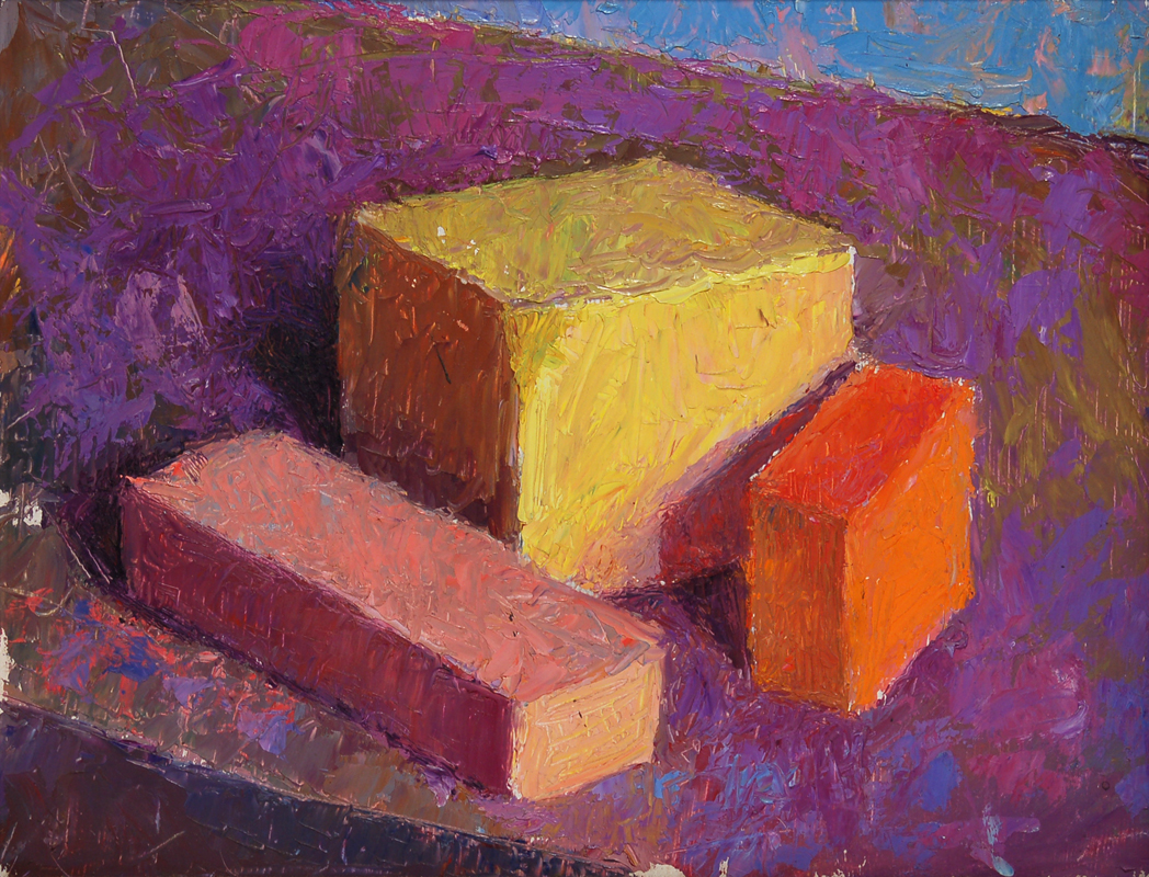 realistic painting, wooden blocks painting, colored blocks painting