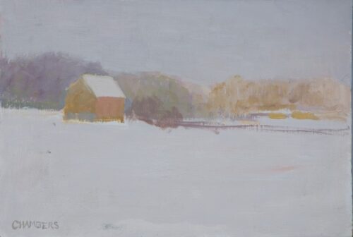 snow painting, winter scene painting